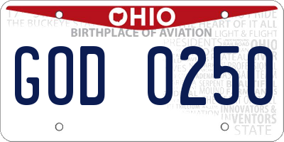 OH license plate GOD0250