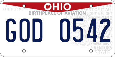 OH license plate GOD0542