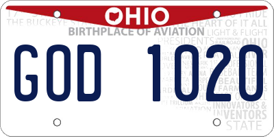 OH license plate GOD1020