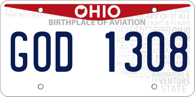 OH license plate GOD1308