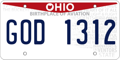 OH license plate GOD1312