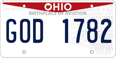 OH license plate GOD1782