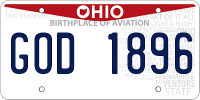 OH license plate GOD1896
