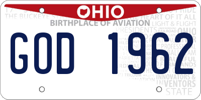 OH license plate GOD1962