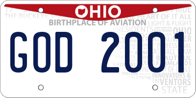 OH license plate GOD2001