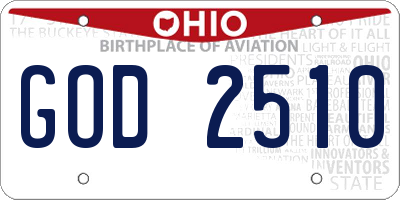 OH license plate GOD2510