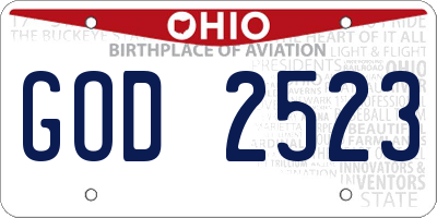 OH license plate GOD2523