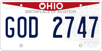 OH license plate GOD2747