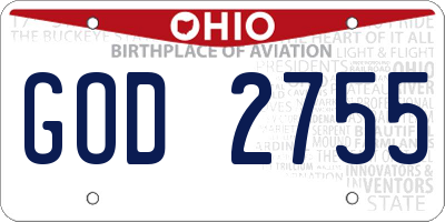 OH license plate GOD2755