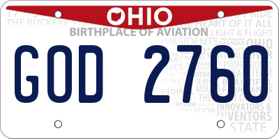 OH license plate GOD2760