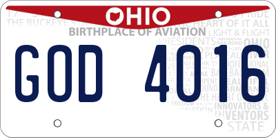 OH license plate GOD4016