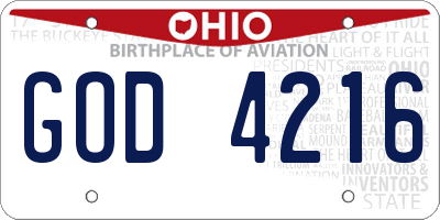 OH license plate GOD4216