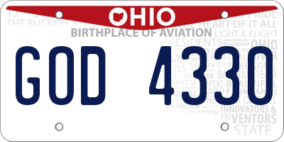 OH license plate GOD4330