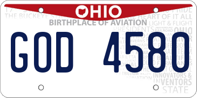 OH license plate GOD4580