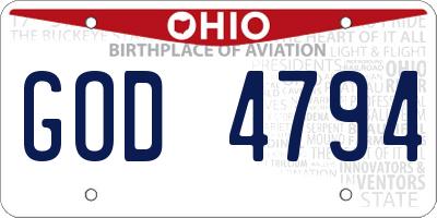 OH license plate GOD4794