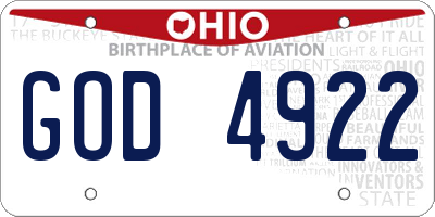 OH license plate GOD4922