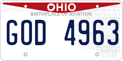 OH license plate GOD4963