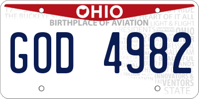 OH license plate GOD4982