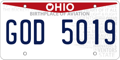 OH license plate GOD5019