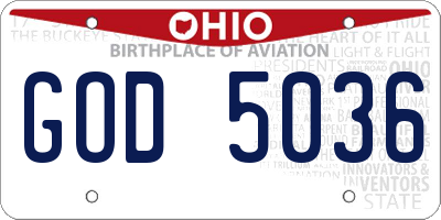 OH license plate GOD5036