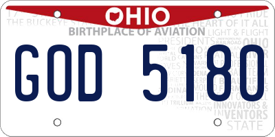 OH license plate GOD5180