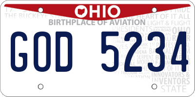 OH license plate GOD5234