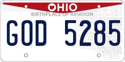 OH license plate GOD5285