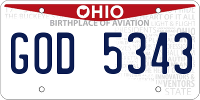 OH license plate GOD5343