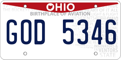 OH license plate GOD5346