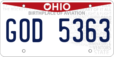OH license plate GOD5363