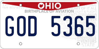 OH license plate GOD5365