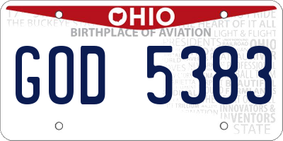 OH license plate GOD5383