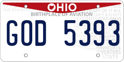 OH license plate GOD5393
