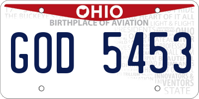 OH license plate GOD5453