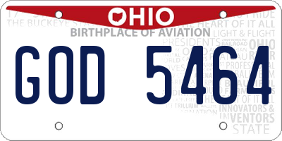 OH license plate GOD5464