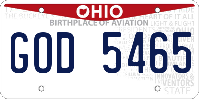 OH license plate GOD5465