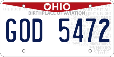 OH license plate GOD5472