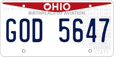 OH license plate GOD5647