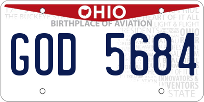 OH license plate GOD5684