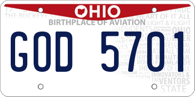 OH license plate GOD5701