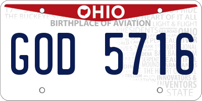 OH license plate GOD5716