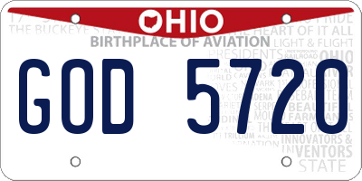OH license plate GOD5720