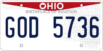 OH license plate GOD5736