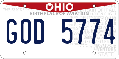 OH license plate GOD5774