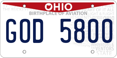 OH license plate GOD5800