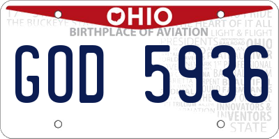 OH license plate GOD5936