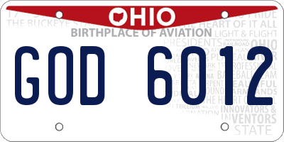 OH license plate GOD6012