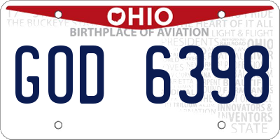OH license plate GOD6398