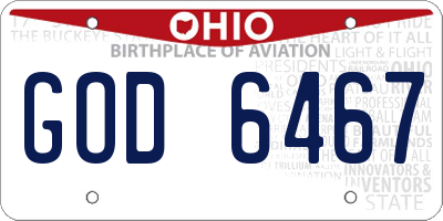 OH license plate GOD6467