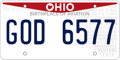 OH license plate GOD6577
